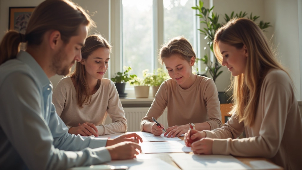 Familie die samen aan tafel financiële planning bespreekt