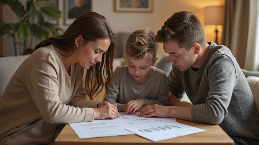 Familie aan tafel die samen financiële planning bespreekt met documenten