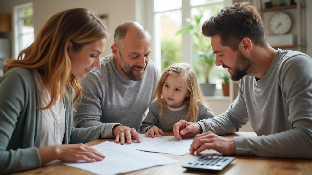 Familie bespreekt financiële planning samen aan eettafel met budget documenten