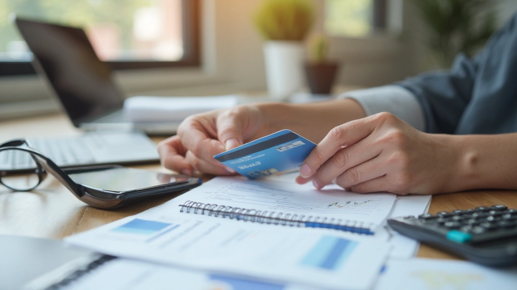 Persoon schrijft budget plan in notitieboek met calculator en spreadsheet op bureau